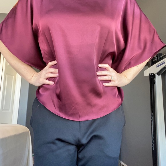 Satin-Feel Cape Sleeve Blouse - Picture 5 of 8
